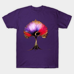 tree, flower, rose, gold, silver, red, purple, peacock T-Shirt